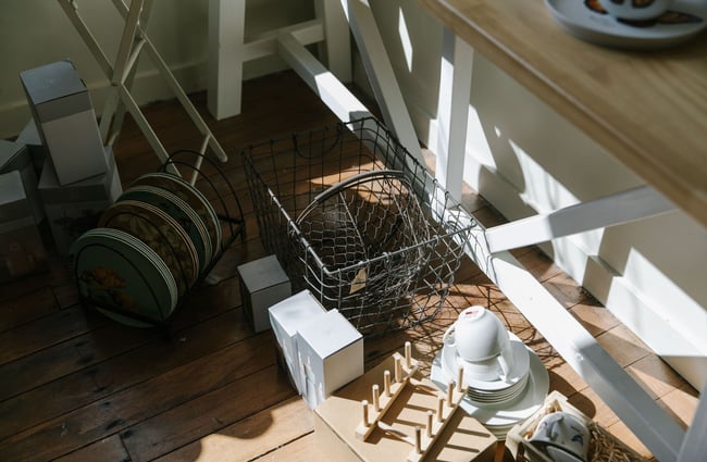 Wire baskets on display at Good Food Co.