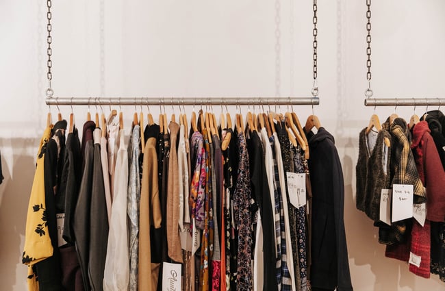 Clothes on a rack.
