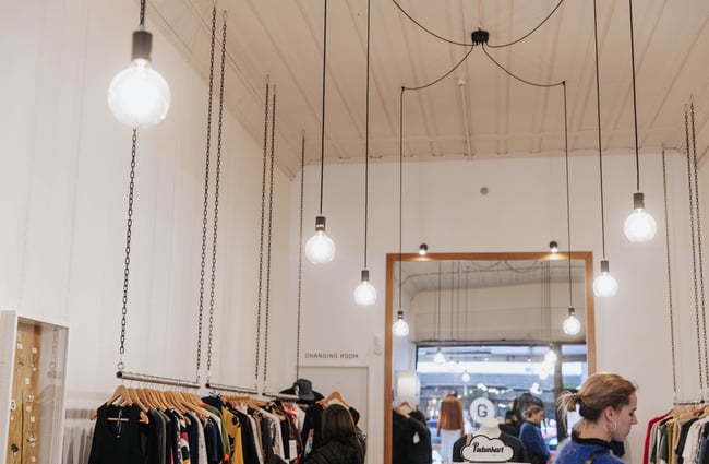 Lights hanging from the ceiling.