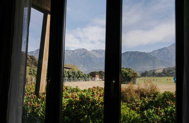 View from window out to the mountains.