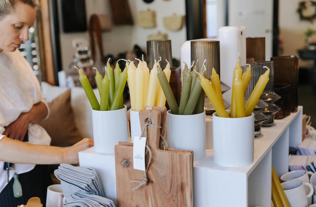 Close up of wax candles at Harakeke Florist in Christchurch.