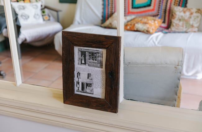 A small picture in a frame at Harbour Street Bakery in Ōamaru.