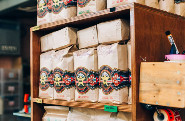Close up of coffee beans for sale.