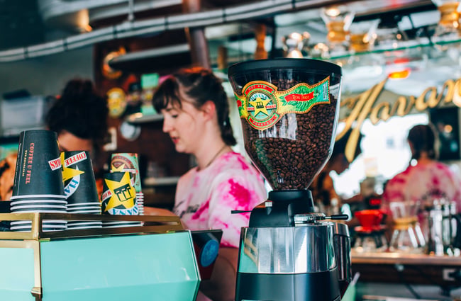 Close up of coffee bean grinder.