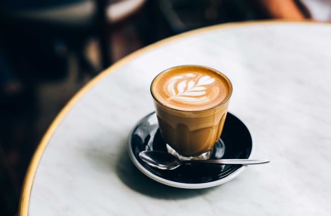 Flat white on a table.