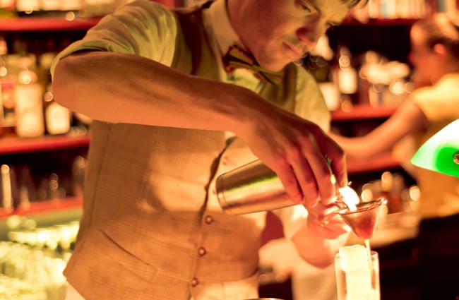 Pouring drinks.