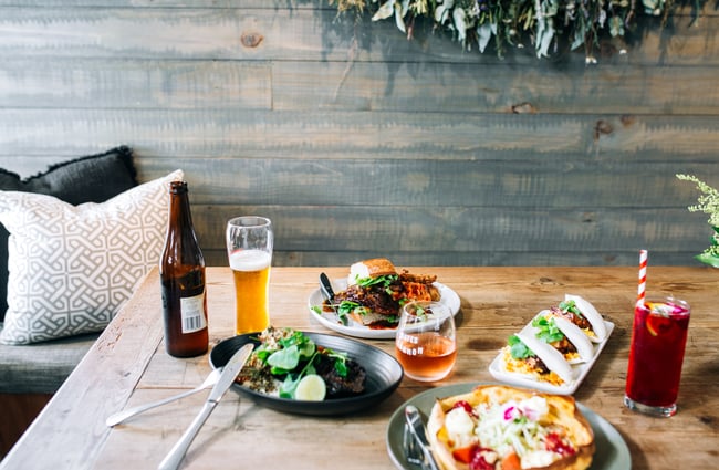 Food and drink on the table at Hayes Common, Hamilton.