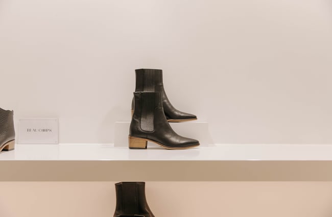 Boots on display at Head Over Heels in Christchurch.