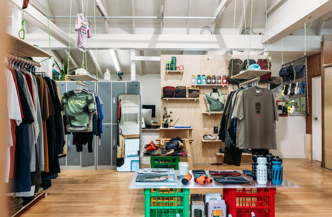 View of clothing and other merchandise at Heatwave.