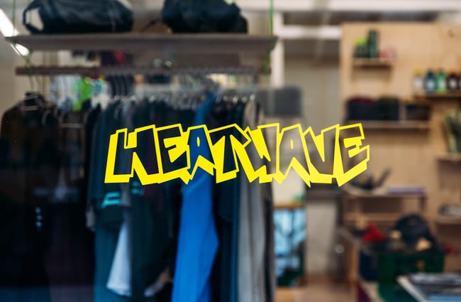 Heatwave sticker on the window.
