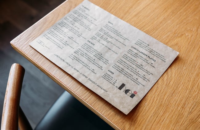 Menu on the table at Hei.