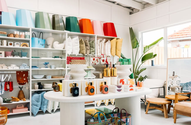 The brightly lit interior of a homewares store.