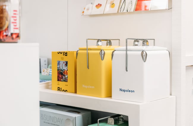 Books and ice boxes on a box.