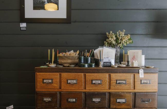Objects on vintage cabinet at Henry Trading in Lyttelton