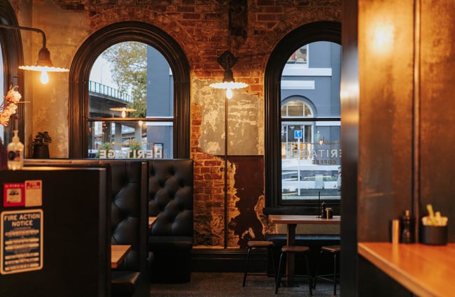 Booths inside the cafe.