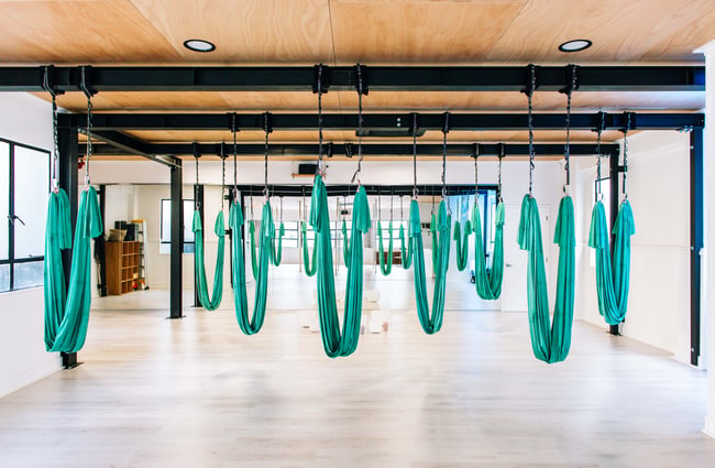 Aerial yoga studio at High Above.