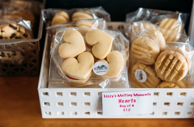 Shortbread in plastic bags on a counter.