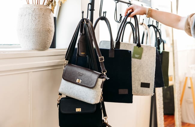 Bags hanging up at Honest Wolf in Rangitikei.