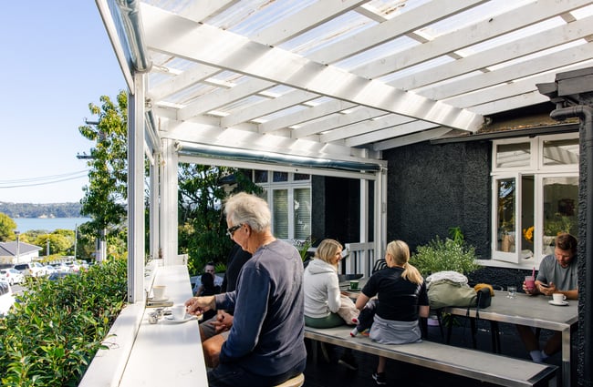 Outdoor dining area at Honey Sundays.