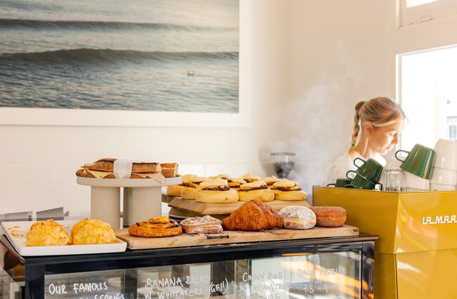 Treats on display in the cabinet at Honey Sundays.