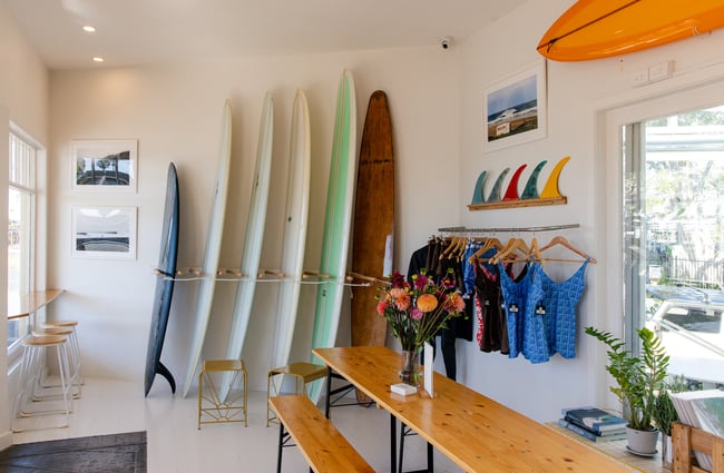 Surfboards and swimwear for sale at Honey Sundays.
