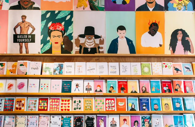 Cards and posters on display inside Iko Iko Cuba Street, Wellington shop.