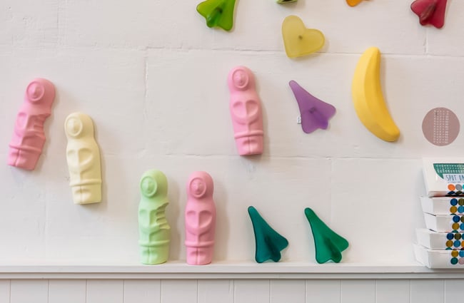 Close up of glass and ceramic sculptures inspired by New Zealand lollies