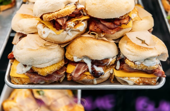 A close up of filled buns.