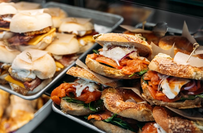 A close up of filled rolls.