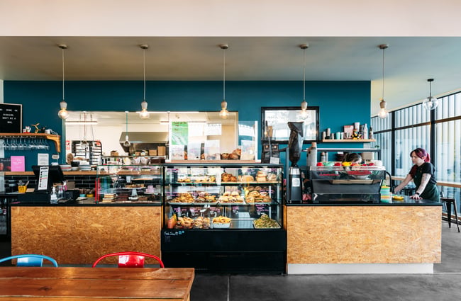 The cafe counter inside Industry Lane Cafe Alexandra Central Otago.