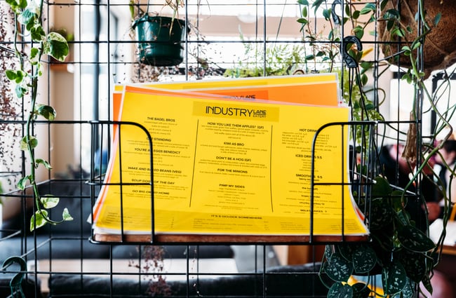 A close up of colourful menus.