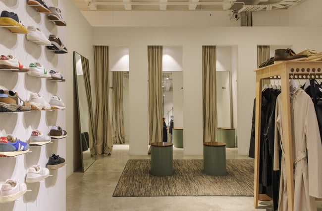 Changing rooms and shoe display at Infinite Definite.