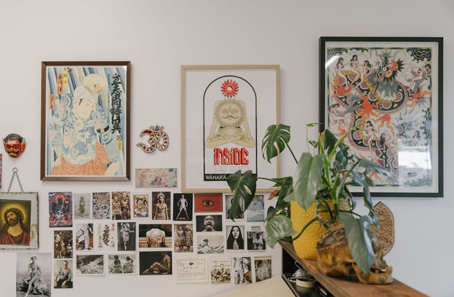 Artwork and inspiration on the wall at Inside Tattoo, Wānaka.