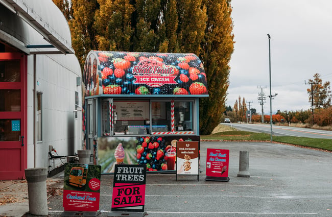 Real fruit ice cream stand outside the shop at Jackson Orchards.