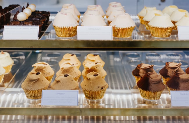 Rows of cupcakes at J’aime les macarons in Christchurch.