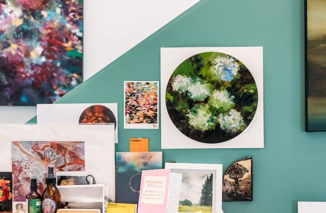 Works of art on a wall.