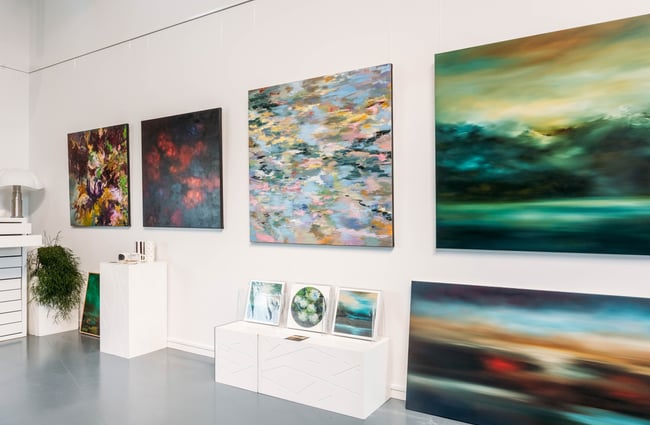 Works of art on a wall.