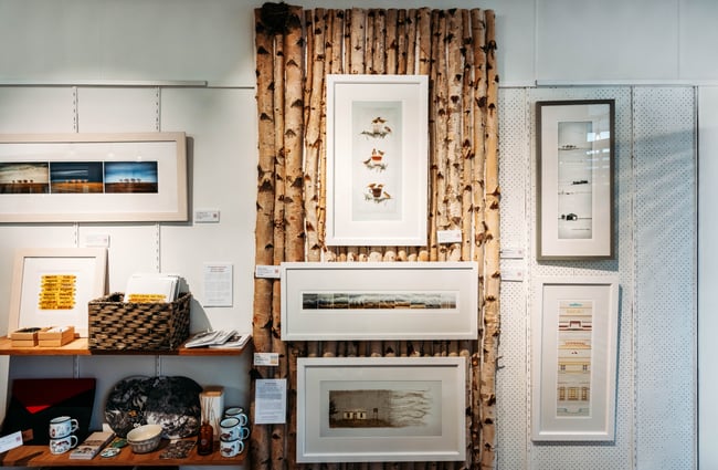 Works of art on display on walls inside Janyne Gallery Ranfurly Central Otago.