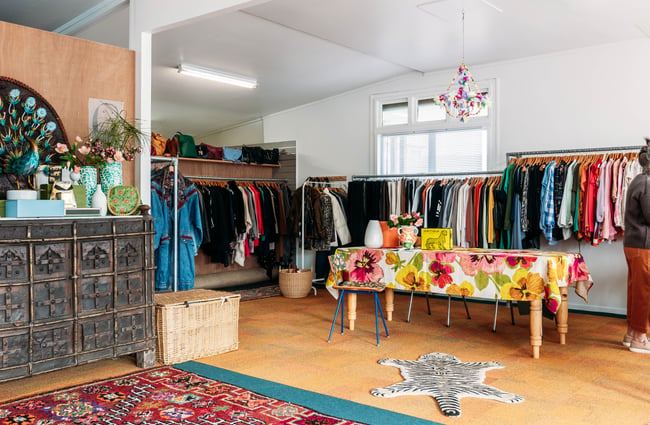 The interior of a colourful retail store.
