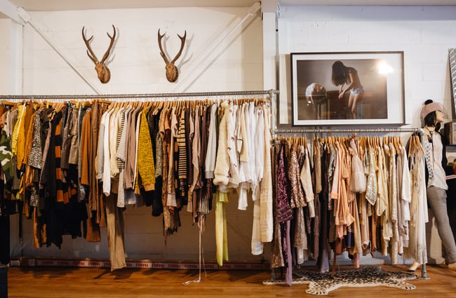Clothing racks inside.