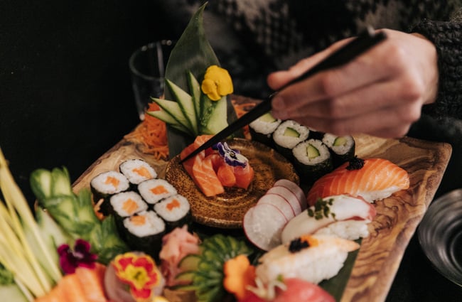 Sashimi on table.
