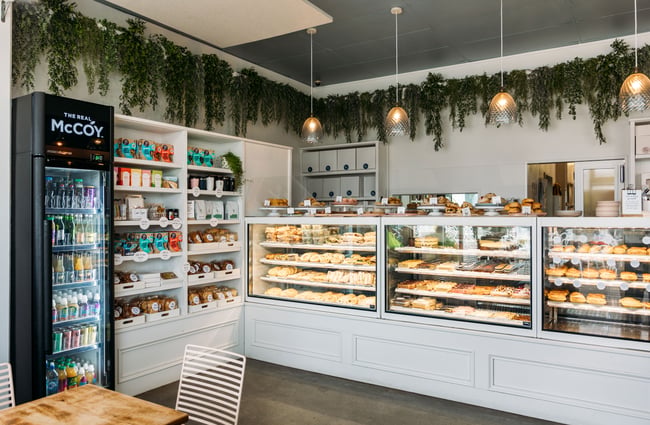 The large glass cabinet at Joe and Joy cafe.