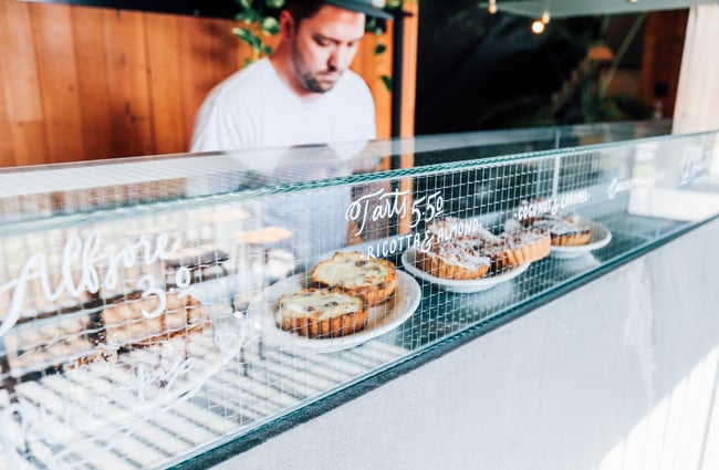 Sweet treats on display in the glass cabinet.