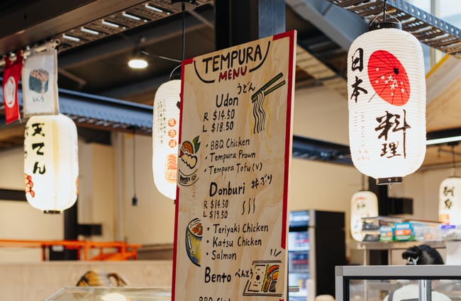 A Tempura menu on display.