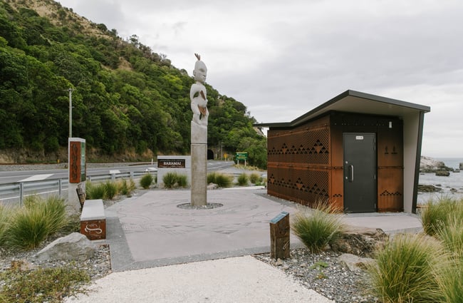 Close up of pouwhenua at Raramai.