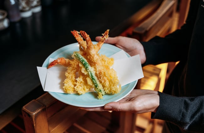 A close up of Tempura on plate.