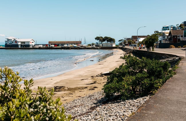 An image taken from along the walkway next to Karehana Bay.