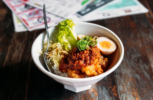 Ramen in a bowl at Kazu Yakitori & Sake Bar.