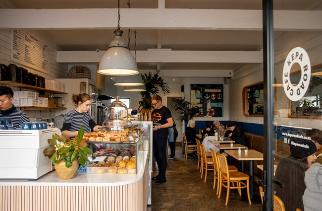 A view of the pretty cafe from the entrance.