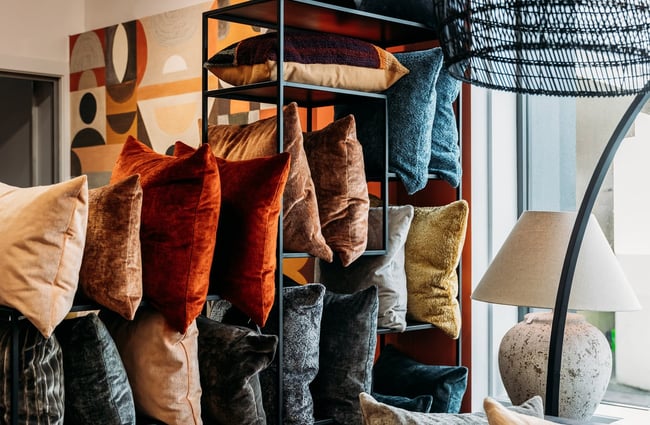 Cushions on a rack at King & Teppett.